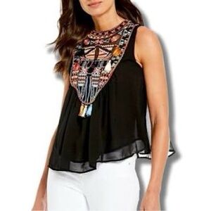 ZARA WOMAN Embroidered Black Sleeveless Top